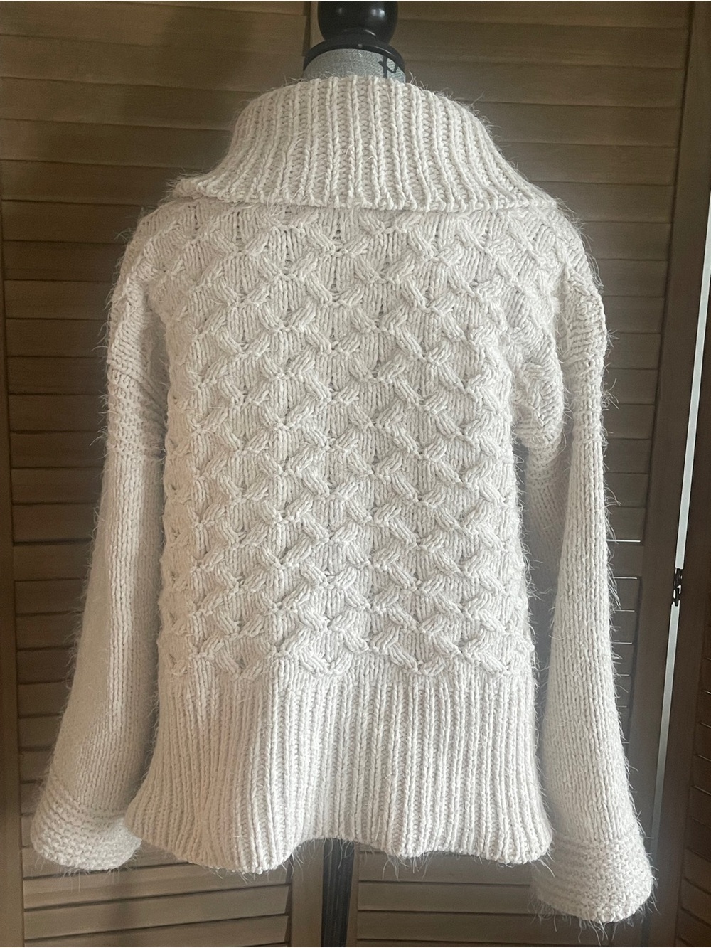 Anthropologie Sleeping On Snow Chunky Lattice Knit Cowl Sweater Ivory Small - Picture 4 of 9